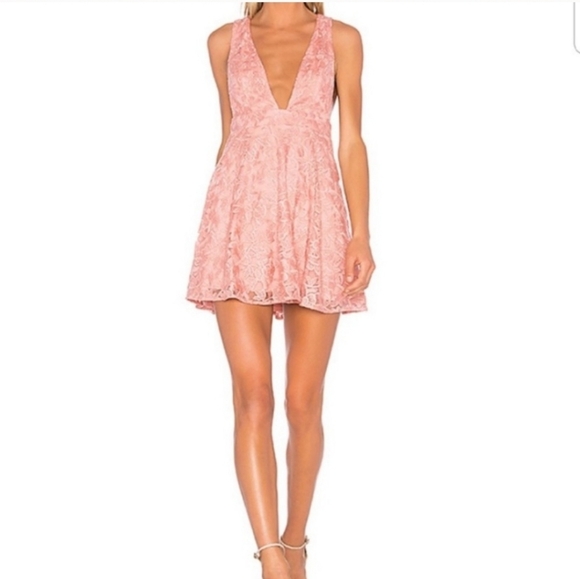 NBD Dresses & Skirts - NBD Revolve Faith Pastel Blush Pink Floral Lace Plunge Mini Dress - M Medium NWT
